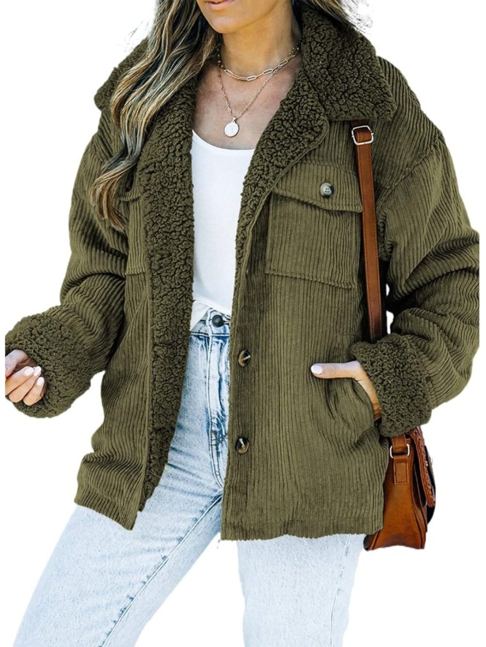 Corduroy Sherpa Jacket Warm Fall Jackets Fleece Lined Winter Coats